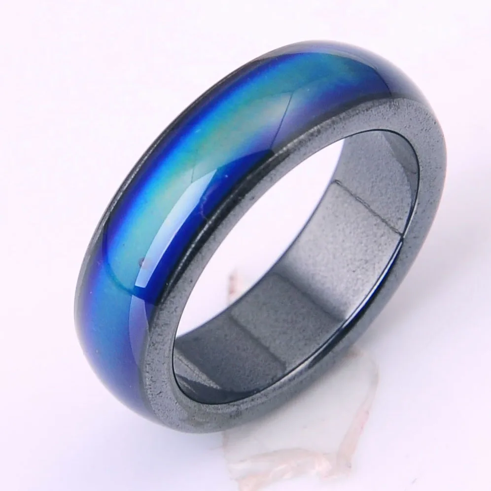 

Magnetic Hematite Temperature Color Changing Wedding Band Mood Ring Anxiety Balance Chakra Magnetiite Stone Rings