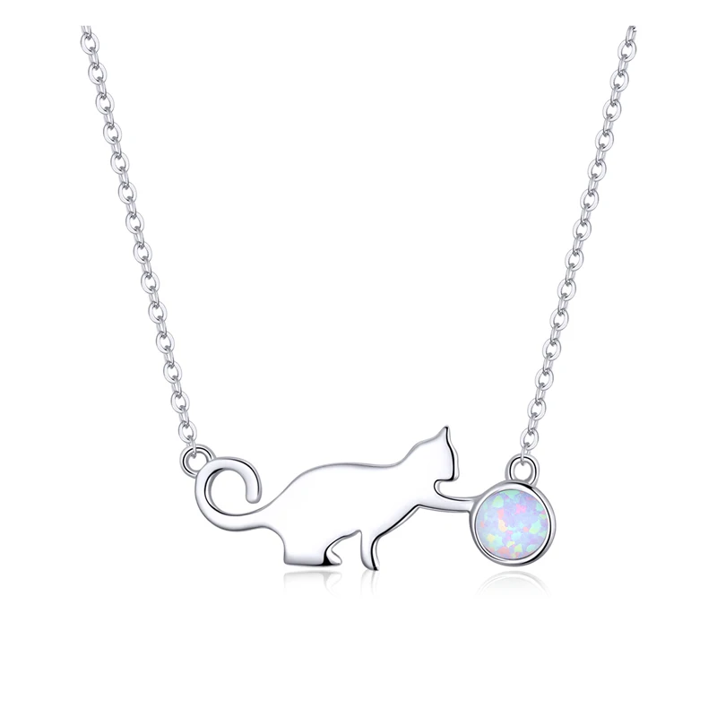 

Fashion Sterling Silver Necklace Cat Ball Shape Pendant Chain Necklace 925 Sterling Silver Jewelry Necklace Women Wholesale