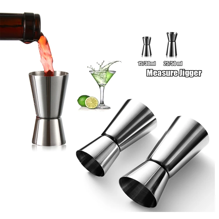 

15/30ml 25/50ml Stainless Steel Cocktail Shaker Measure Cup Dual Shot Drink Spirit Measure Jigger Kitchen Bar Tools, Sliver