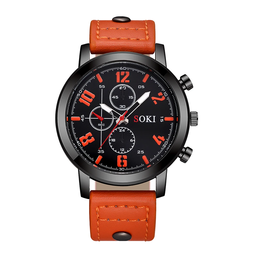 

SOKI Man Watch Leather Quartz relojes para hombre marca de lujo montre sport homme zegarki meskie saat erkek kol saati