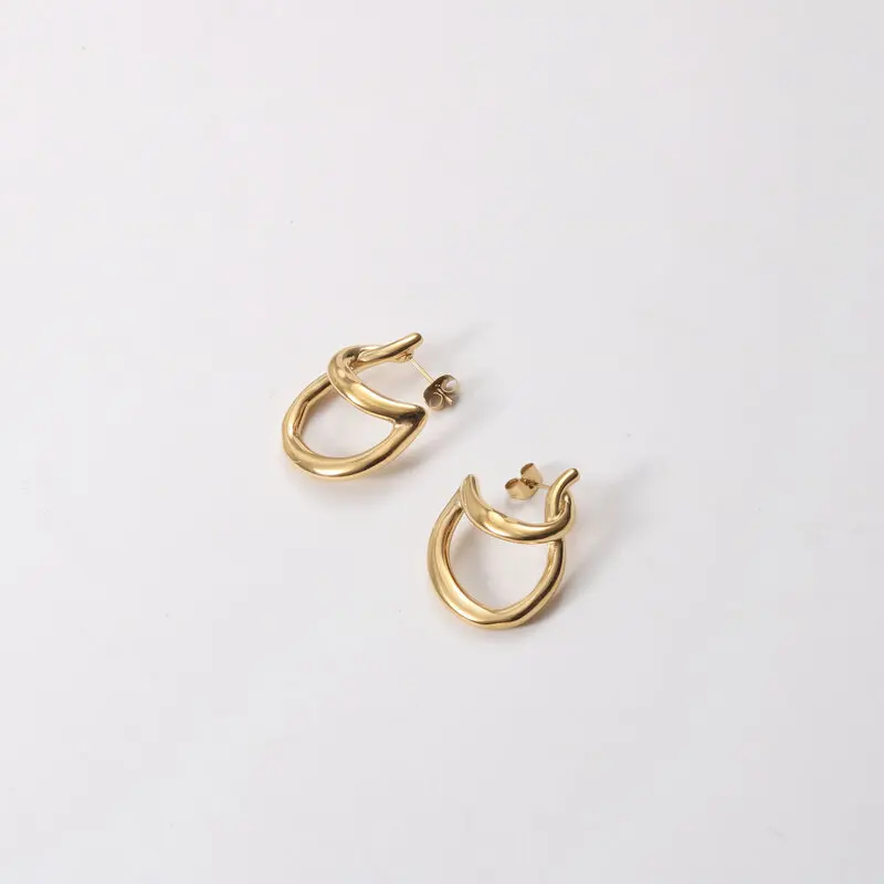 

Trendy Earring 18K Gold Plated Geometric Lines Cross C Stud Earrings Earrings Wholesale Stainless Steel Jewelry for Women