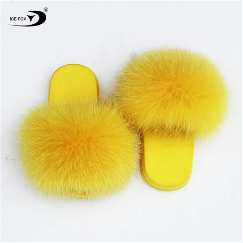 

Fashion Cheap Wholesale Furry Slides Attractive Genuine Fox Fur Kids Fuzzy Fur Slippers, Customized color