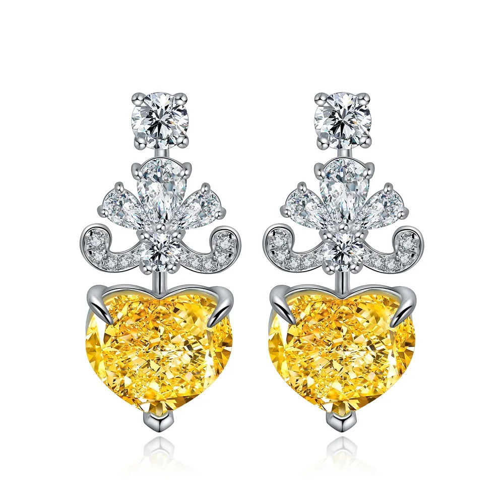 

Zhanhao Jewelry 3ct*2p 10.8*9mm S925 Silver Heart Shaped Simulated Yellow Diamond Dangle Earrings For Women