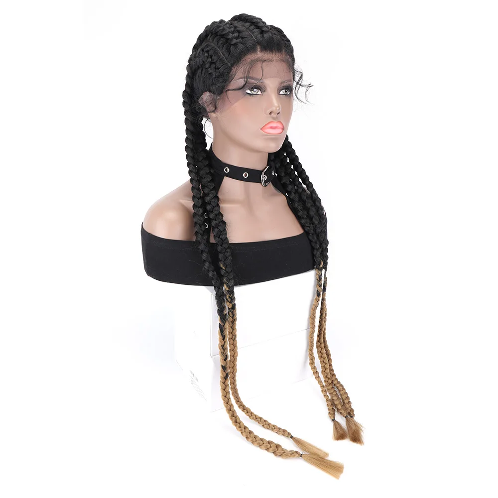 

hot sale cheap nature synthetic hair wigs Box Braids Lace Wig Perruque Tresse Long Twist Box Braided Lace Wigs For Black Women, 1b 27/613m t1b/27 t1b/30 t1b/99j t1b/613