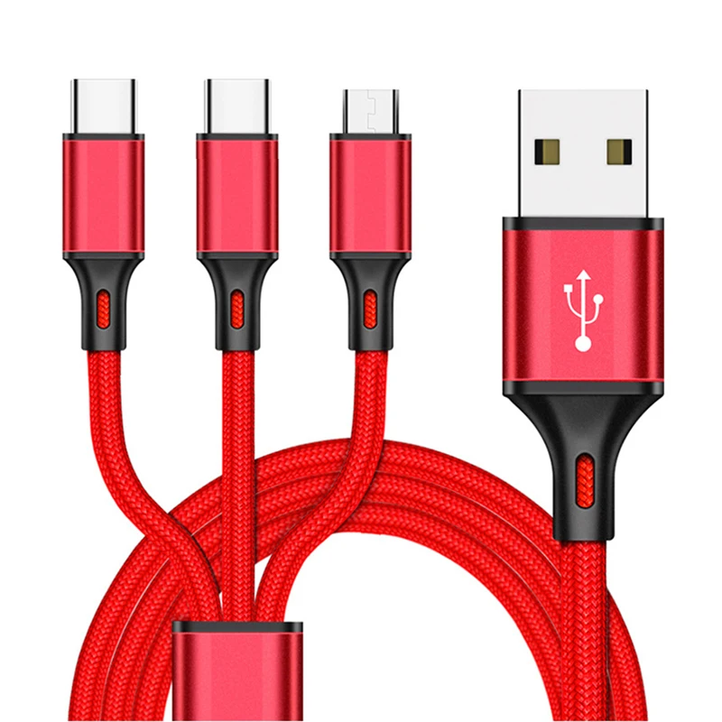 

Nylon braid Cell phone charger cable fast charging cable charger usb type c data line 3 in 1 charging cable