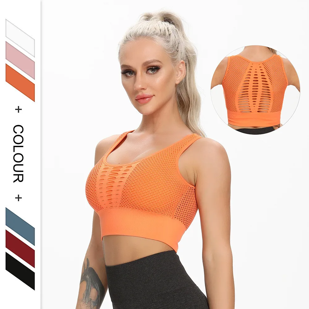 

2021 Sexy Yoga Top Breathable Sportwear Women Hollow Out Padded Sports Bra Top Fitness Workout Gym Running Clothes, 6 colors for choose