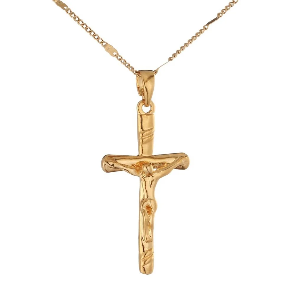 

24K Gold Plated INRI Jesus Cross Necklace Pendant Jesus Crucifix Christianity Chain Jewely