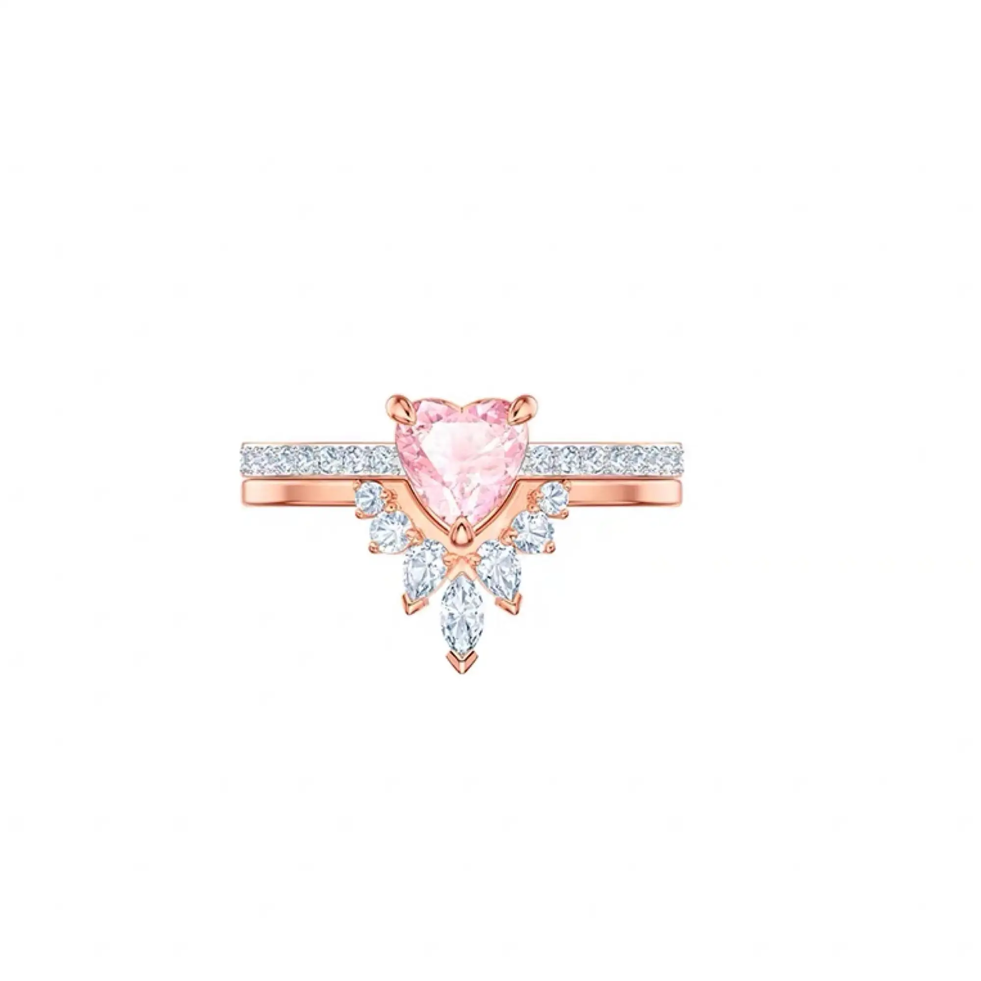 

wholesale 925 silver 18k gold plated boutique pink crystal female ring set for girl