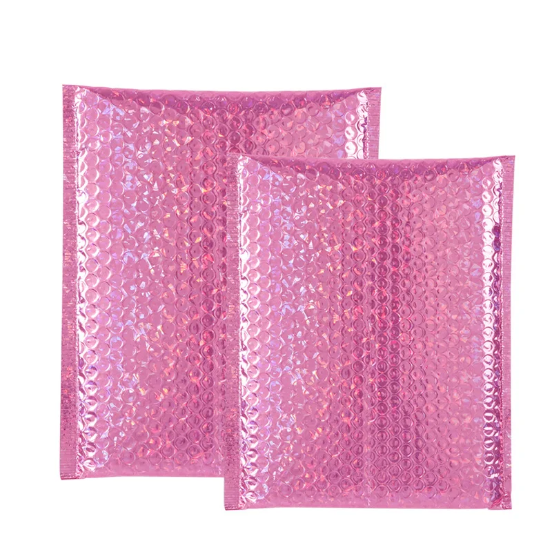 

Shiny laser holographic pink bubble envelope mailers poly mailing jewelry packaging bags custom bubble mailer with logo