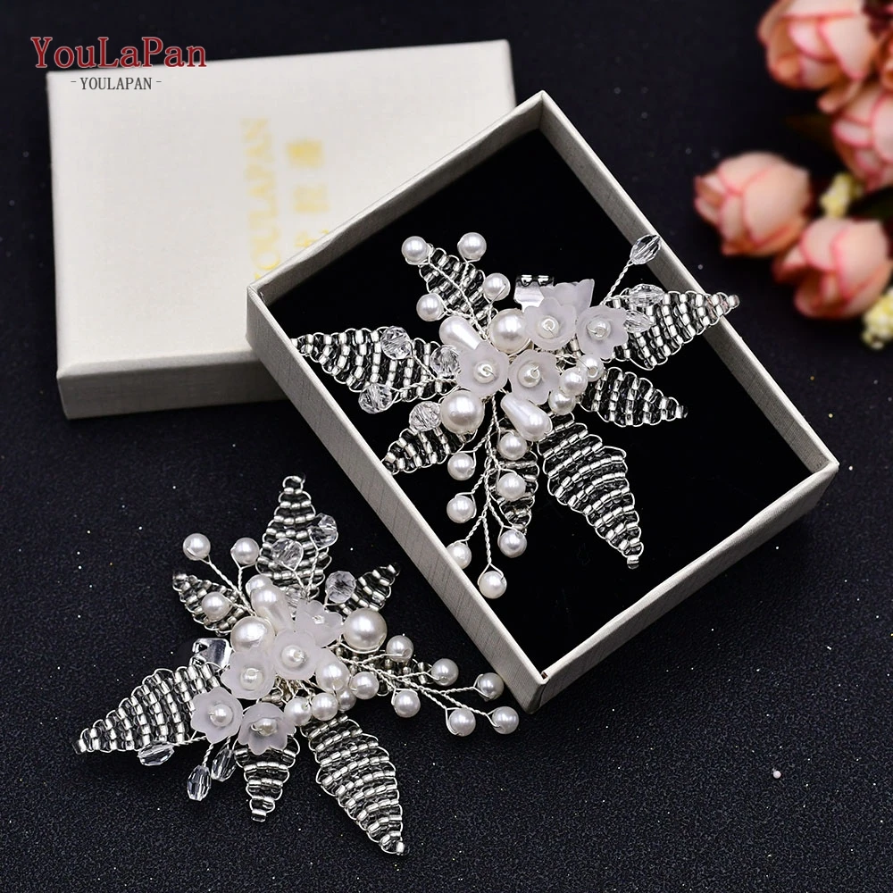 

YouLaPan X07 Wholesale Bridal Shoe Clips Accessories with Flower Transparent Beads, Silver