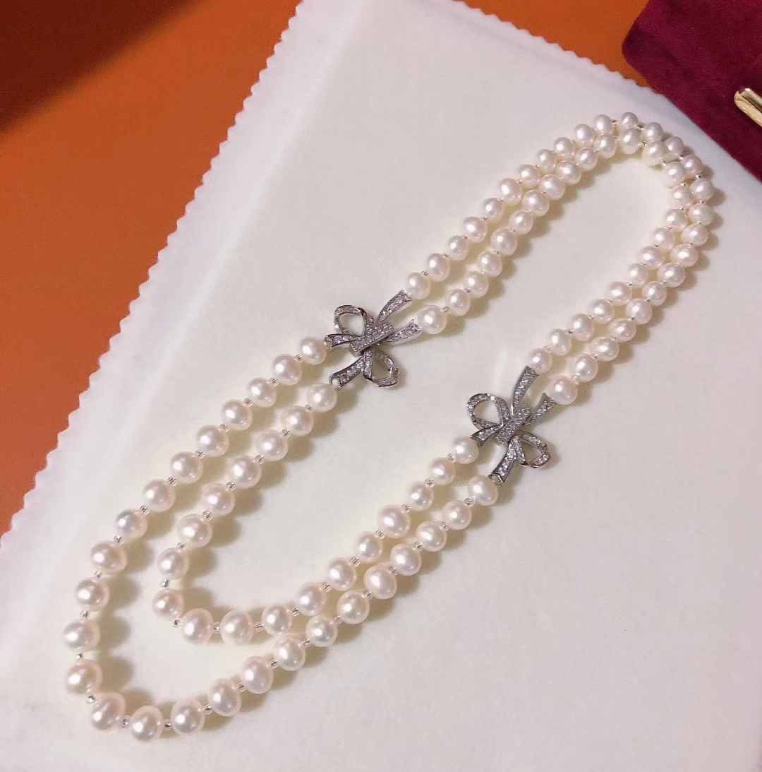 

New Arrival elegant double peal chain white brass gold plated necklace for women