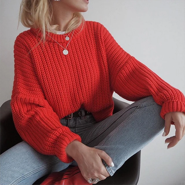 

Cheap Europe Autumn Crew Neck Ladies Loose Knitwear Long Sleeve Women Knitted Sweater, Customized color