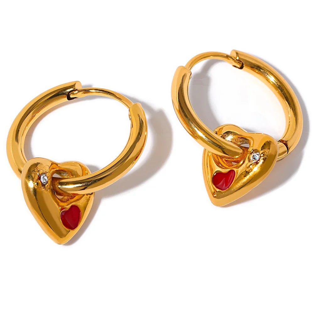 

JINYOU 1870 Charm Heart Enamel Zircon Stainless Steel Hoop Earrings Gold color Korean Cute Fashion Trendy Jewelry for Women