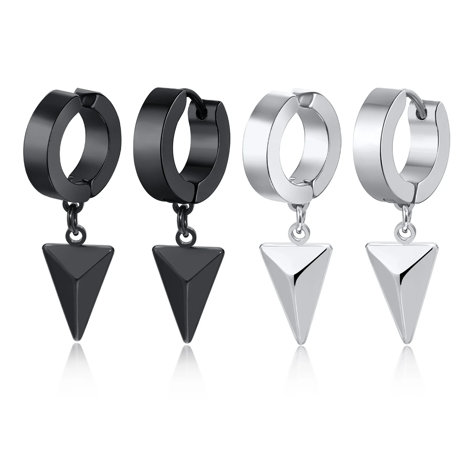 

Fashion jewelry Men's triangular geometric stainless steel earrings black silver clip earrings