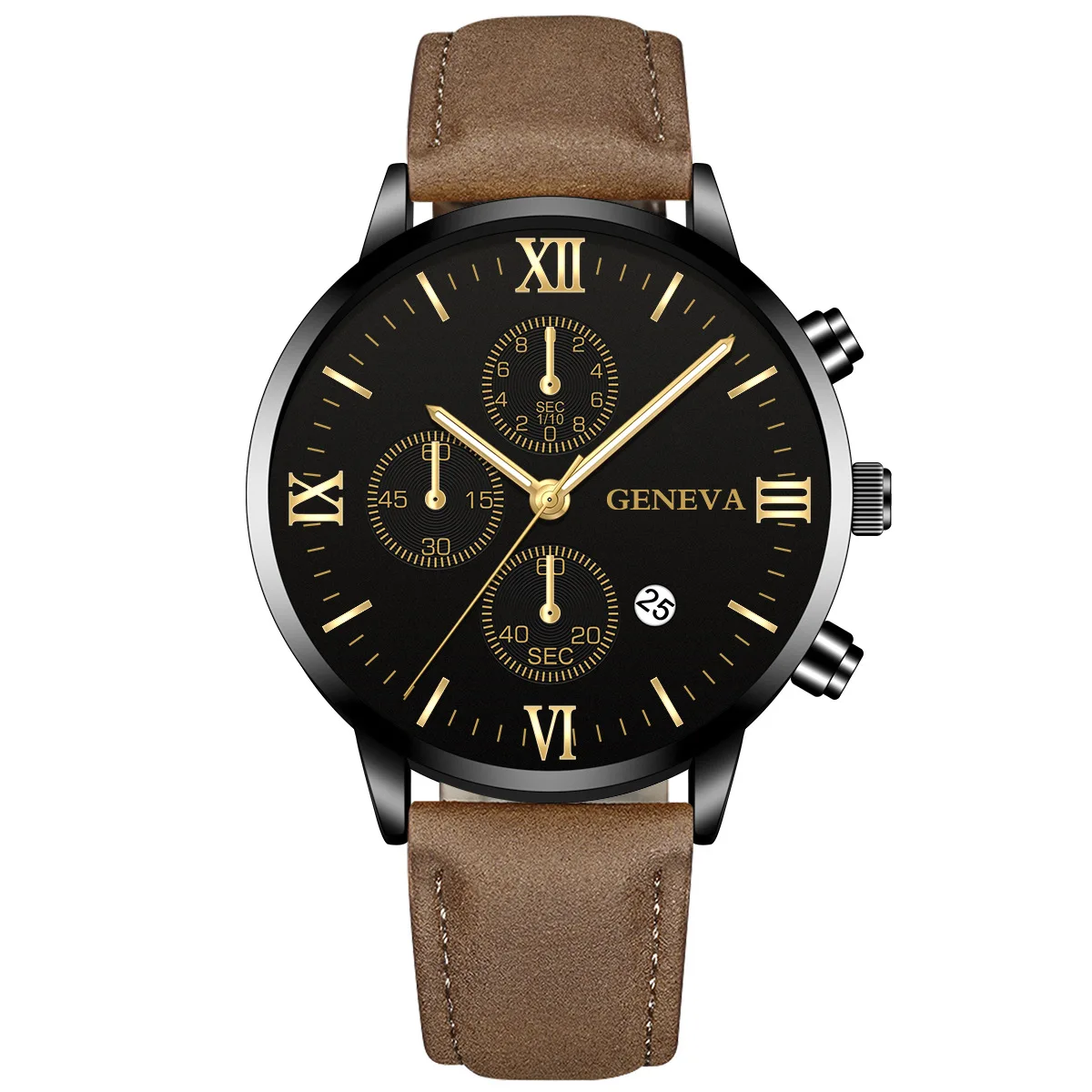 

4303 GENEVA Business Men Watch Leather Analog Quartz Wristwatch With Calendar Mens Watches Top Brand Luxury Clock, 32 different colors as picture