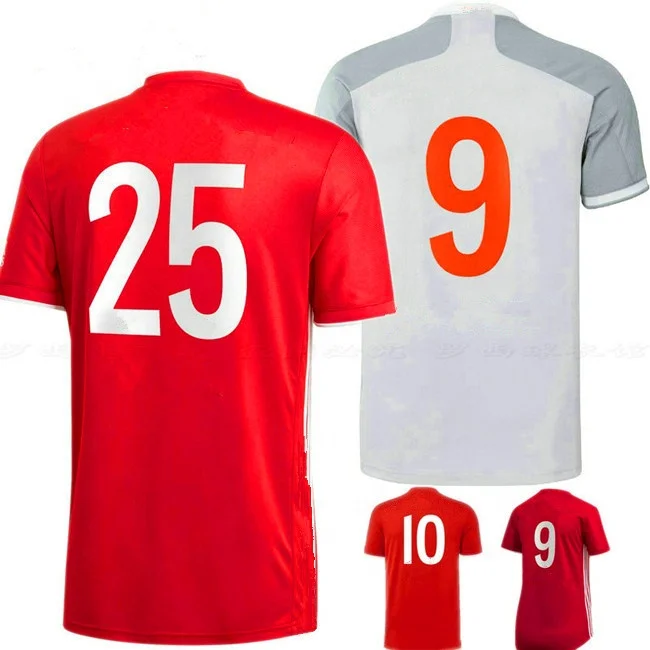 

Thailand quality Ribery Muller football jersey 20/21 season Customized name Lewandowski Sane soccer shirt, Red, grey
