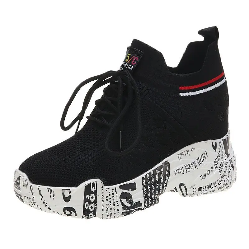 

Womens Chunky Sneakers shoes for women Platform Comfort Shoes Breathable Height Increasing Casual Sneakers, Black and white