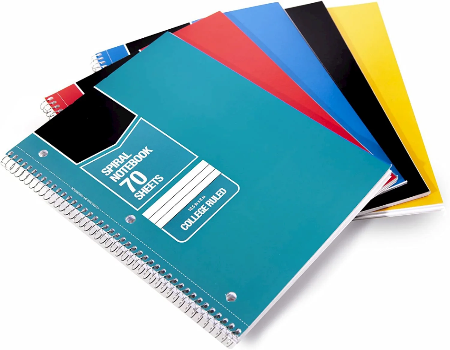 

College Ruled Wire bound Spiral Notebook 70-Sheet - 5-Pack Assorted Solid Colors