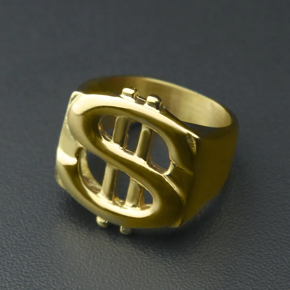 US Dollar Sign Ring Street Style Gold/Silver Size /9/10/11/12 Stainless Steel Hip Hop Ring for Rappers Hip Hop Ring Jewelry
