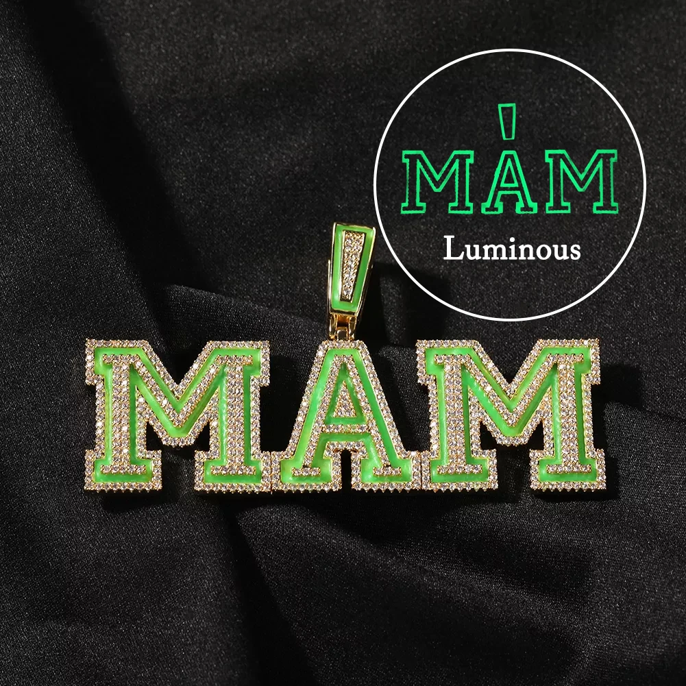 

Man hip hop iced out green Luminous custom Name letters Necklace Personalized Colorful Enamel Multicolor Bling Custom Jewelry