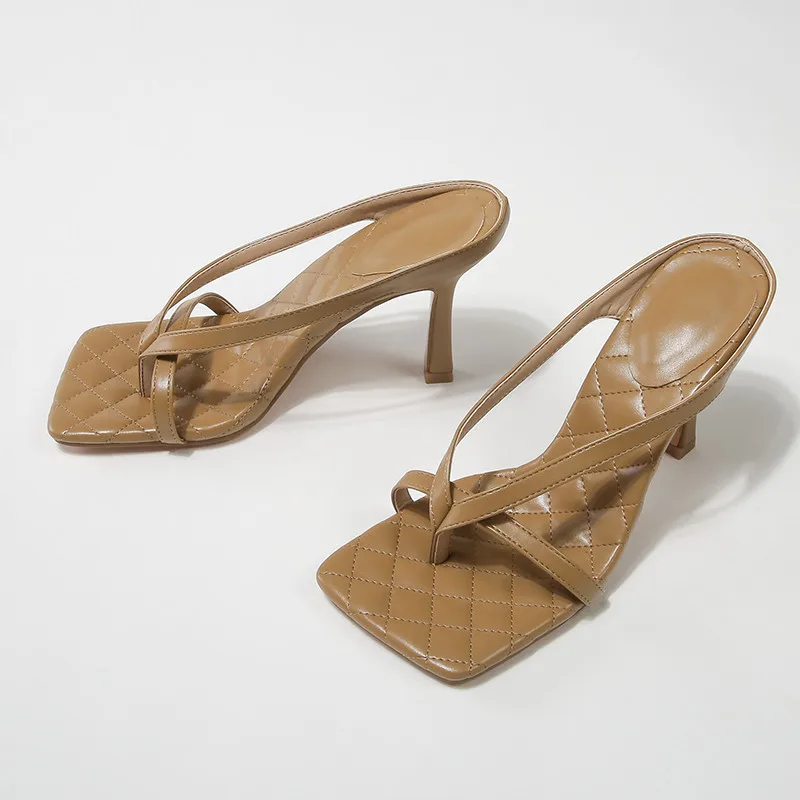 

zapatillas nuevas mujeres tacones altos zapatillas de verano flip flops para las mujeres del dedo del pie cuadrado sandalias