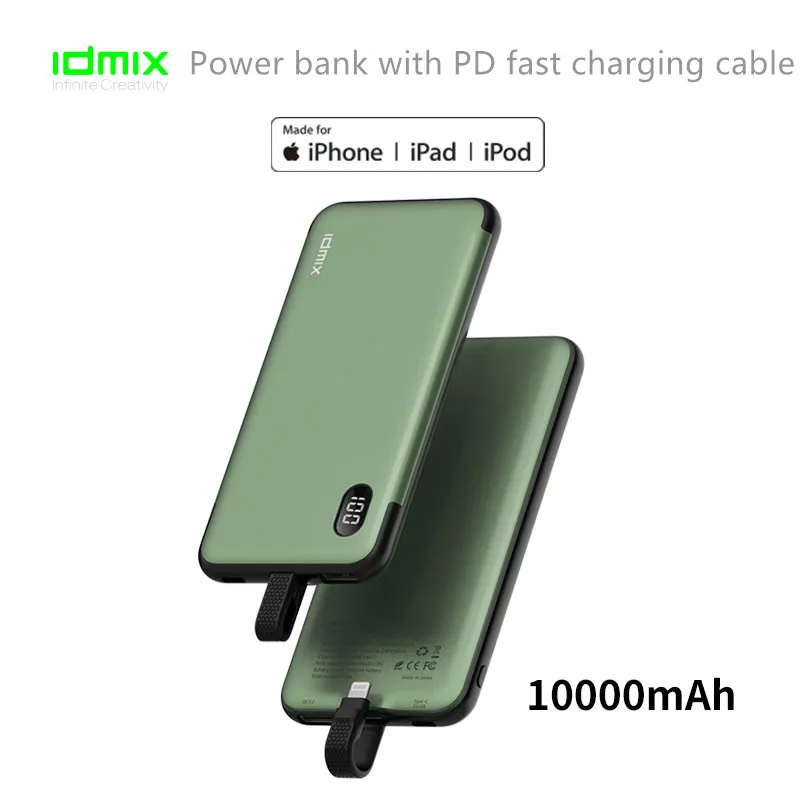 

IDMIX Power Bank with PD Fast 18 W Charging Cable 10000mAh for Apple Iphone Huawei