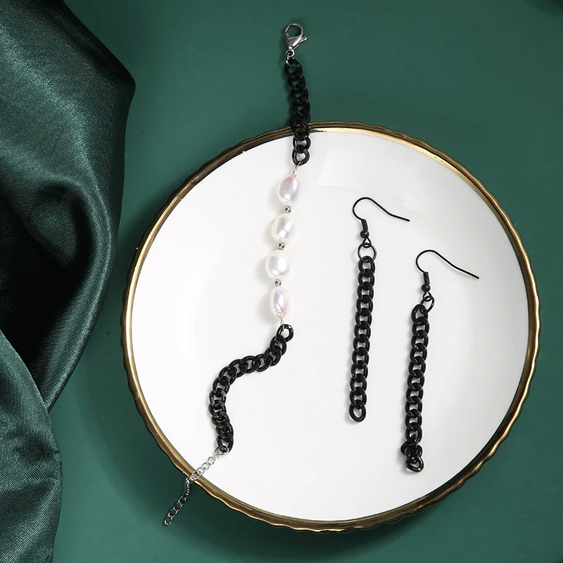 

Simple Punk Rock Long Tassel Chain Link Drop Earrings For Woman Black Dangle Earring Jewelry, Colorful