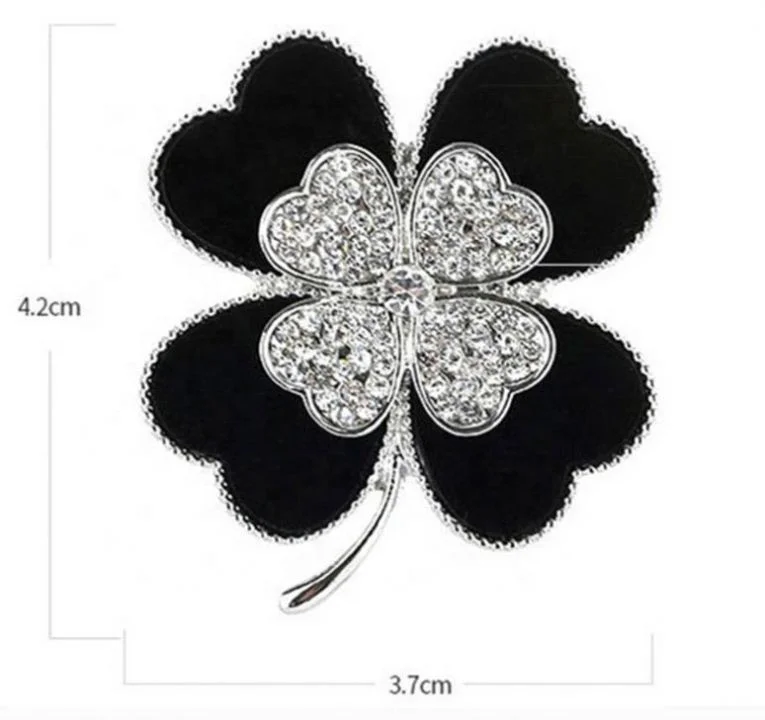 

Black four Leaf Clover Women's Brooch Fashion Simple Flower Brooch Creative Temperament Diamond Brooch, Rose gold/silver