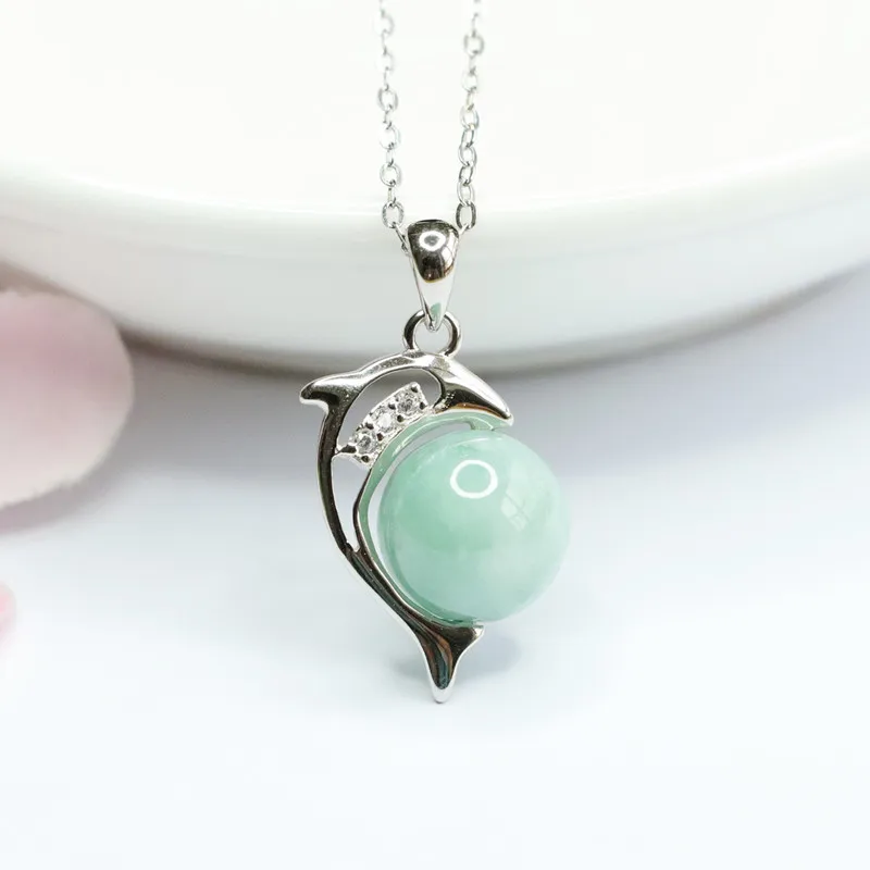 

S925 Silver Inlay Natural Emerald Pendant Dolphin Necklace Jewelry Live Factory Wholesale FC2052707