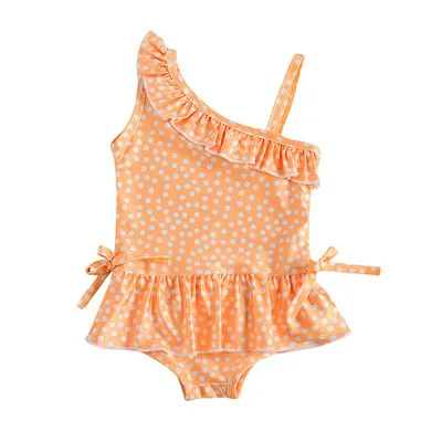 

RTS Europe new girls swimsuits hot style polka dot big children one-piece baby beachwear kids jumpsuit clothes, As pic