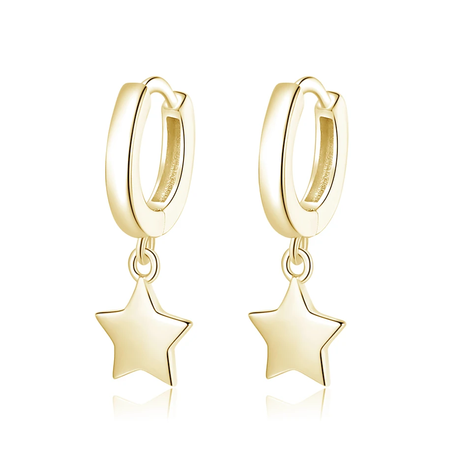 

Fashion Jewelry 925 Sterling Silver 14kt Gold Plated Star Dangling Hoop Earrings For Woman Party Gifts