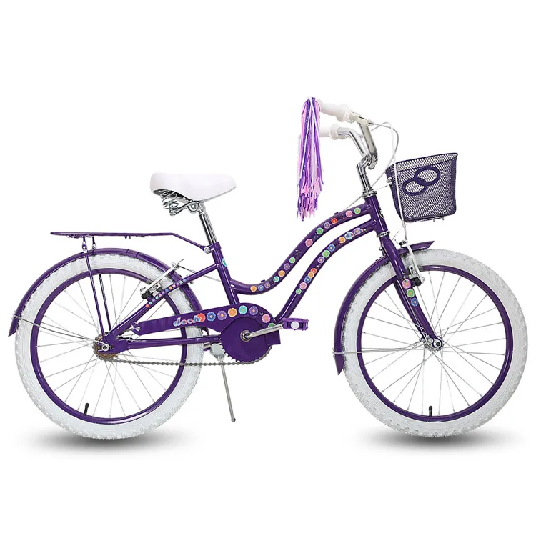 purple bike with basket