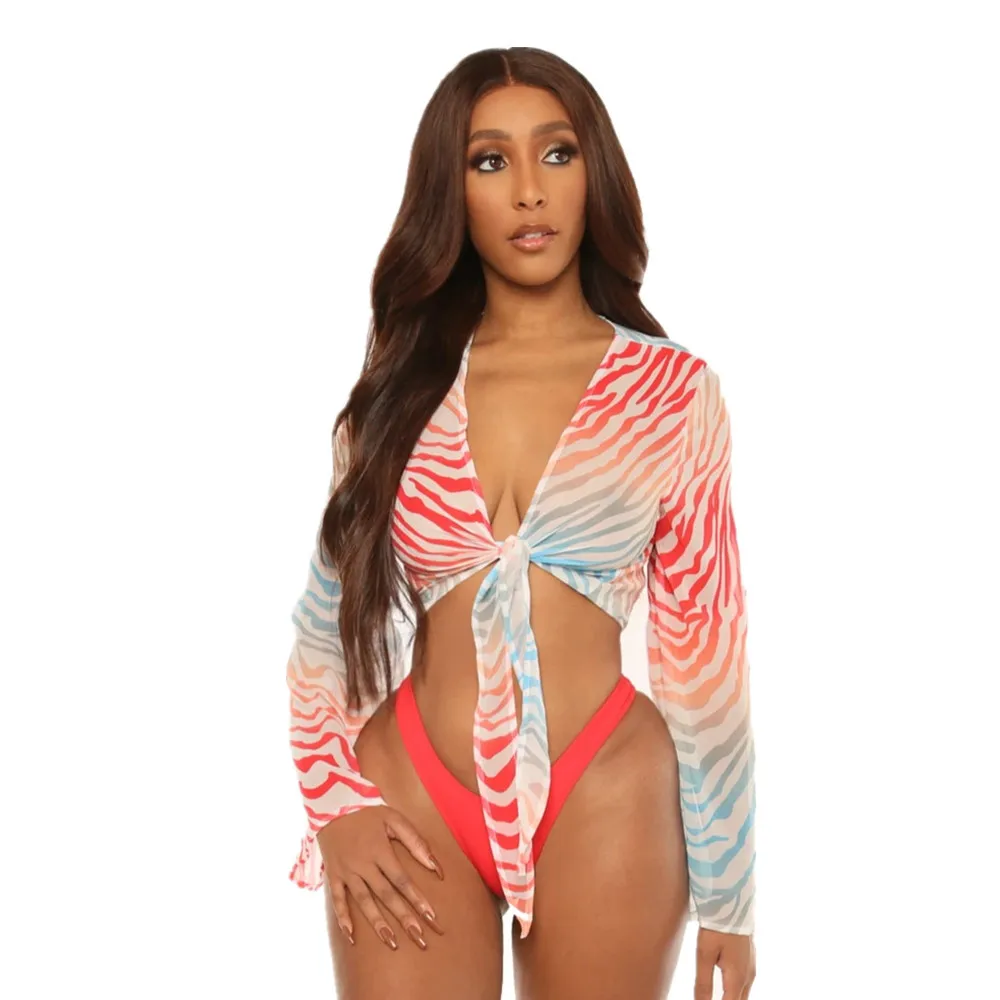 

3 Color Flare Sleeve Swimsuits Zebra Swimwear Swimming Costume Girls Leopard Three pieces Bikini Sets with Mesh cover ups