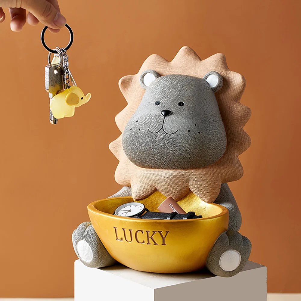 

Resin Lion Storage Tank Cartoon Animal Jewelry Organizer Modern Home Decoration Living Room Office Desktop Accessories Gifts