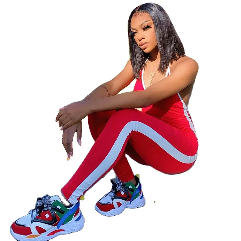 

Wholesale Summer Casual Bodycon Sleeveless Lady Rompers Girl Workout Active Wear Skinny one piece jumpsuit for women, Shown