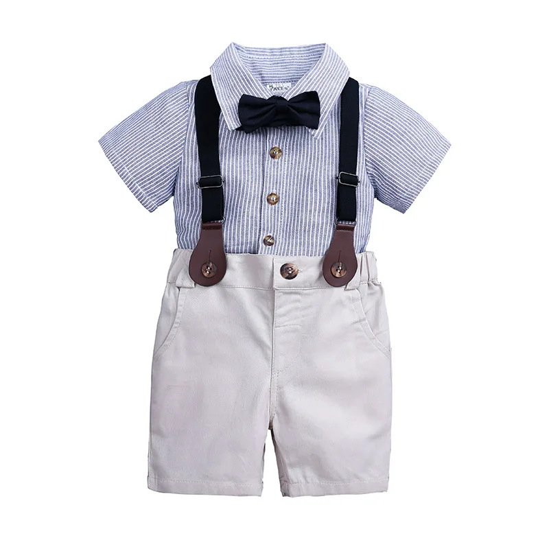 

Summer Toddler Baby Boys Clothing Sets Short Sleeve Bow Tie Shirt+suspenders Shorts Pants Formal Gentleman Suits