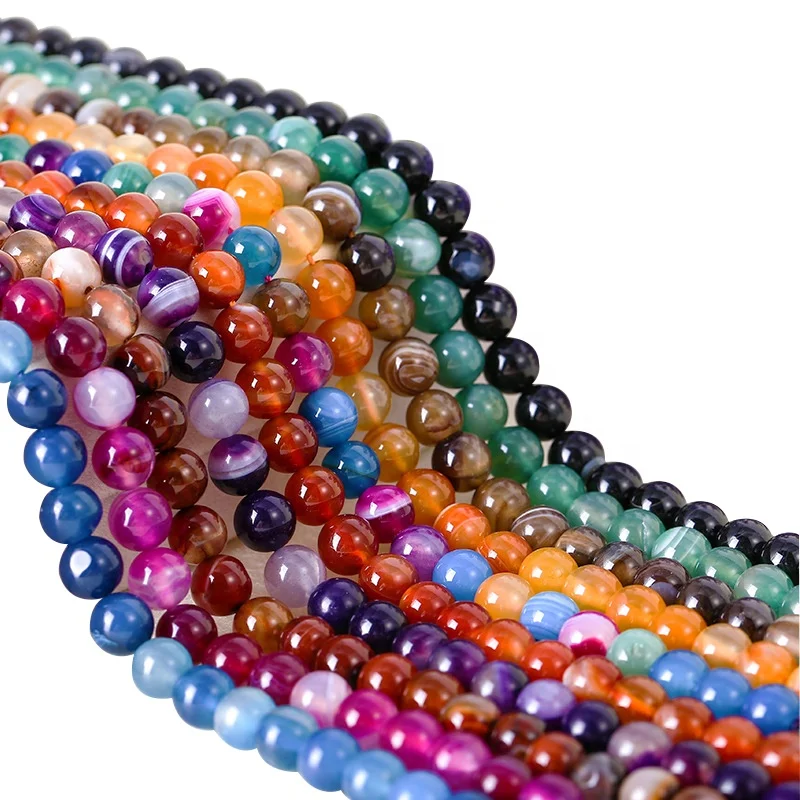

Fancy Natural Round Multiple Styles Striped Agate Stone Loose Beads for Jewelry Making, Colorful