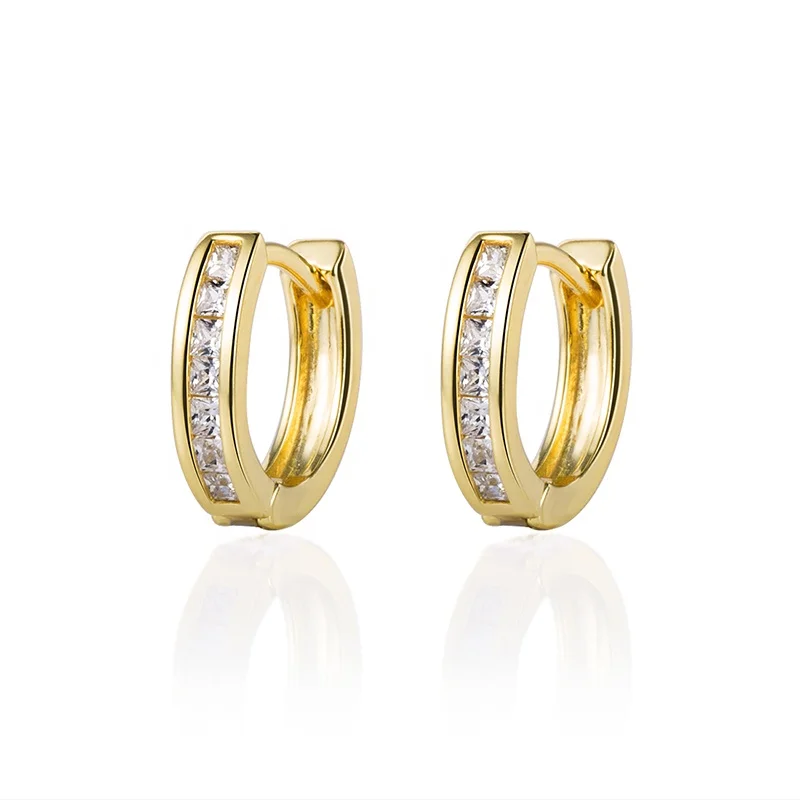 

925 sterling silver 18k gold plating CZ diamond Huggie earrings