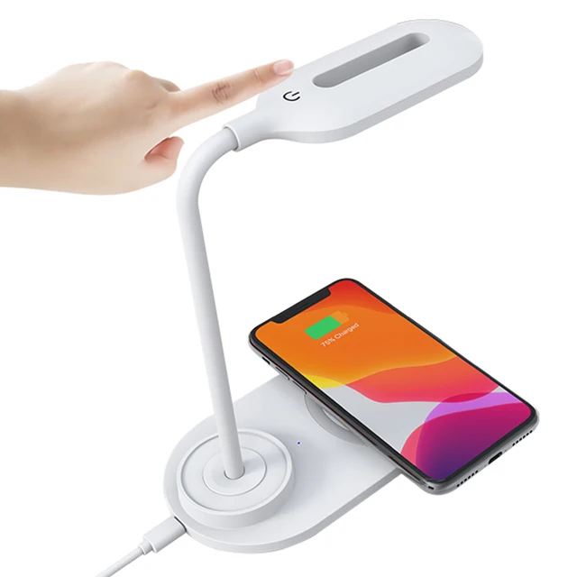 

Settpower HT-12 2021 Hot Multifunction flexible dimmer Bedside led table lamp with 10W wireless charging