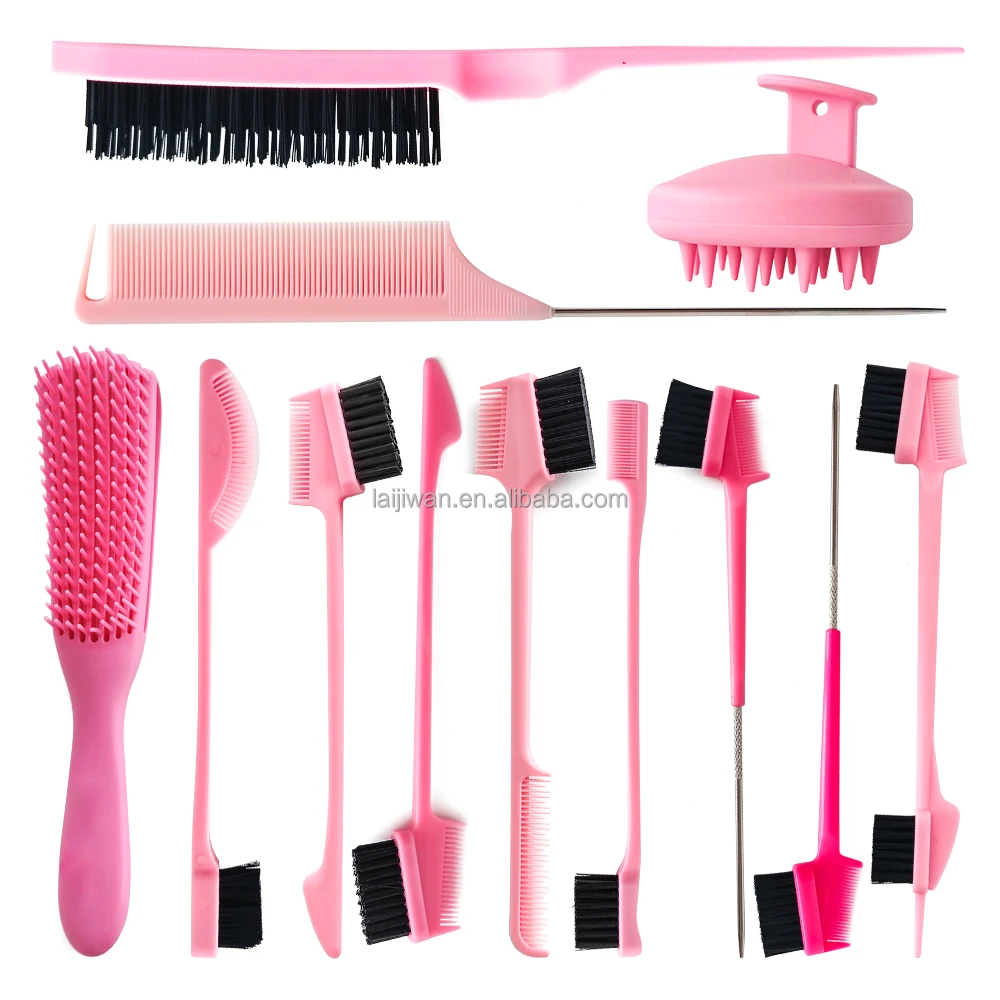 

NEW Custom logo Heat resistant steel needle rat tail comb Eyebrow brush eight claw comb 3 in 1 Hair edge brush and comb Set