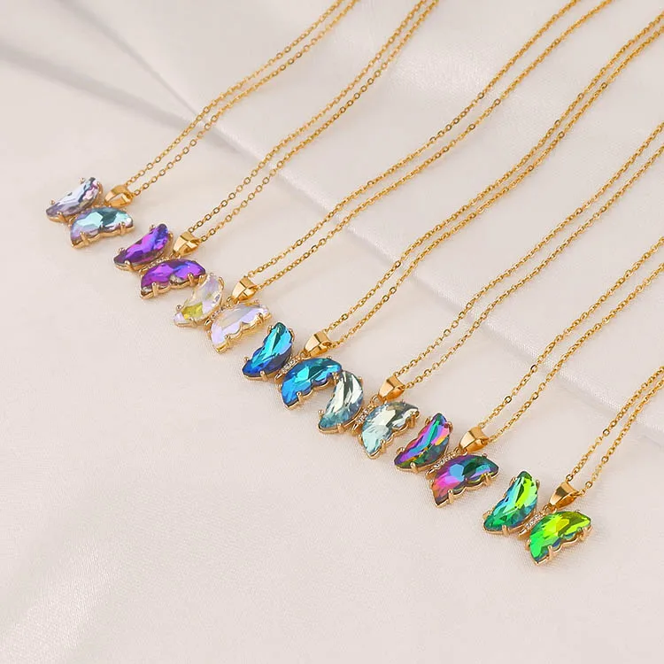 

Hot sale jewelry colorful crystal glass butterfly charm necklace pendant for women