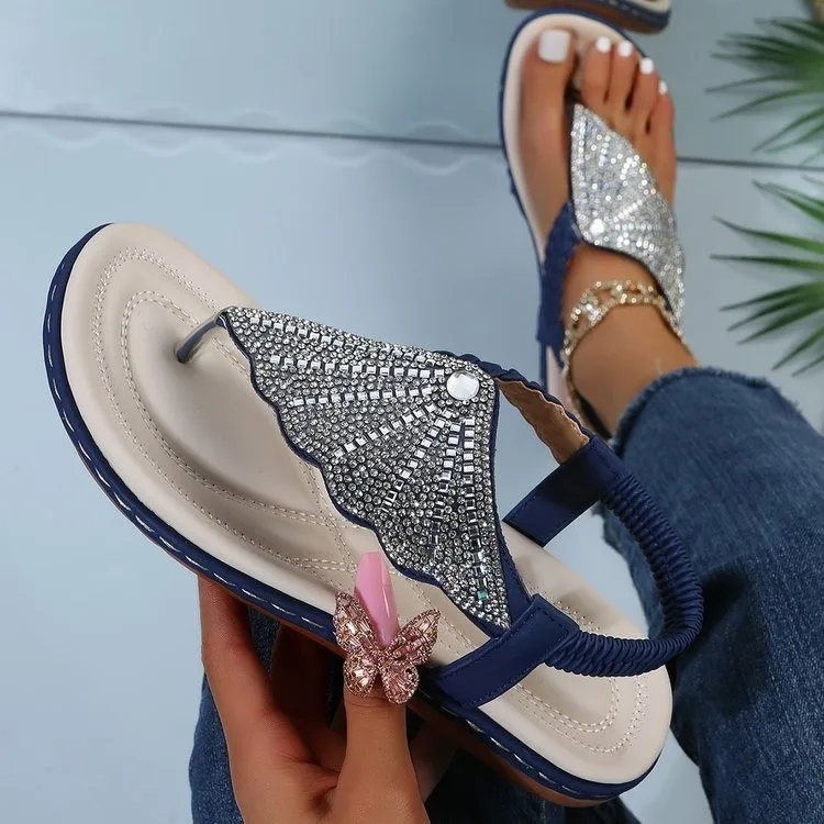 

Summer wholesale new arrival fashion European and American women shoes rhinestone large size clip toe flat beach casual sandals