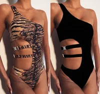 

Hot Sale Tiger Printed One Shoulder Girls Swimsuit 2020 Sexy Swimwear One Piece