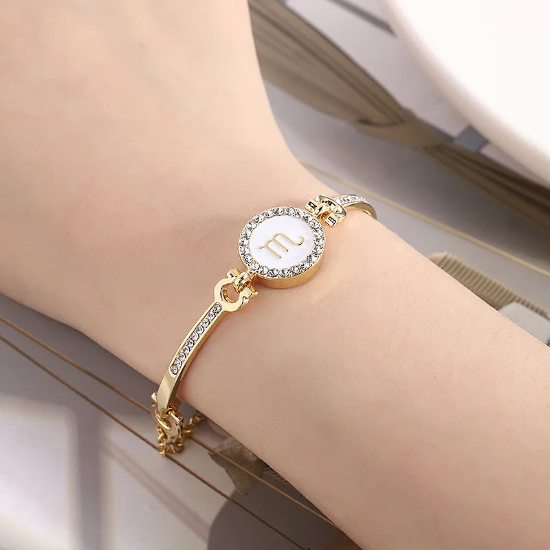 

European Popular CZ Crystal Zodiac Bracelet  18K Gold Plated Black Oil Drip Zircon Zodiac Bracelet, As pictue show