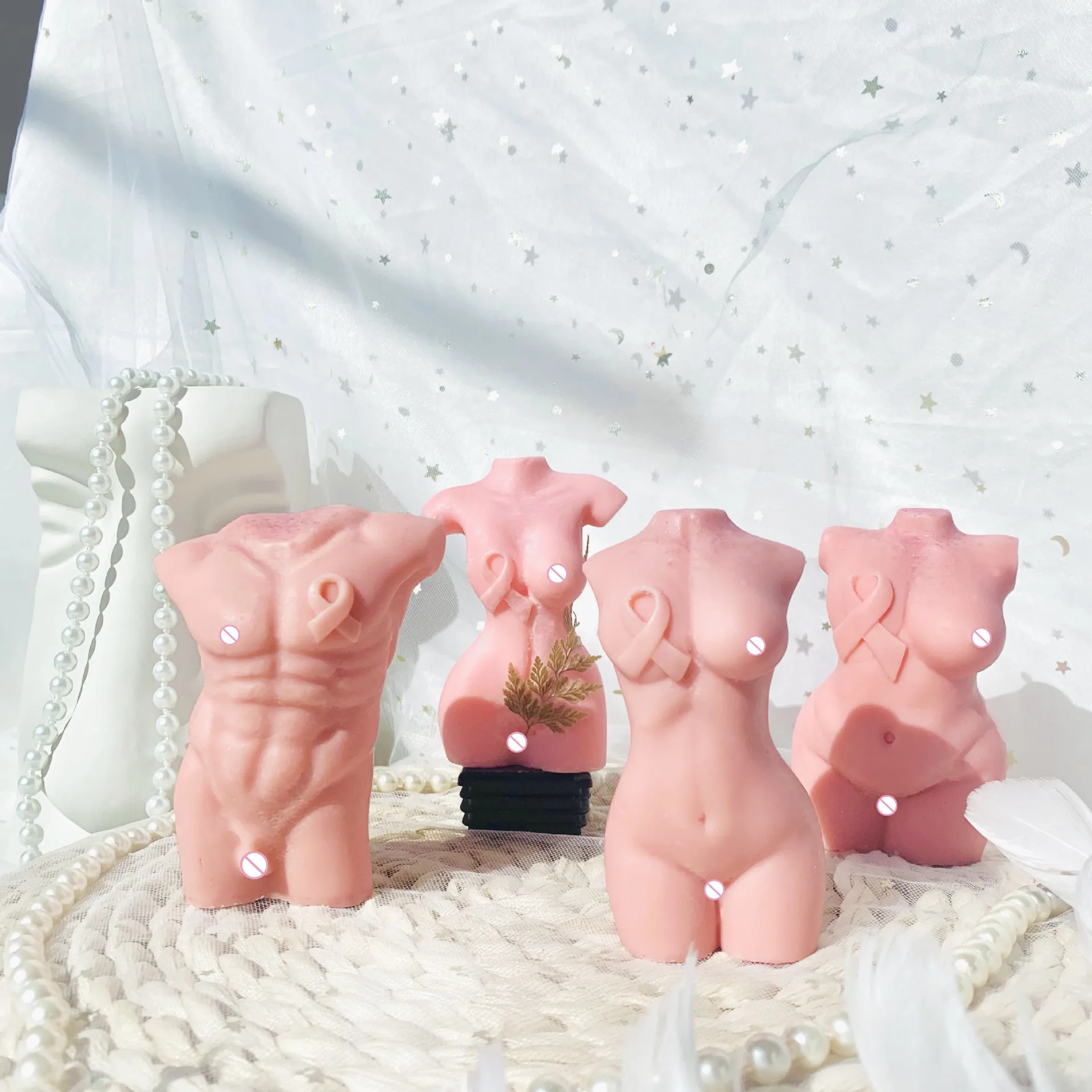 

3D red ribbon nude fat woman sexy male female body candle moulds diy handmade soap molds resin decorative candles silicone molds, Random