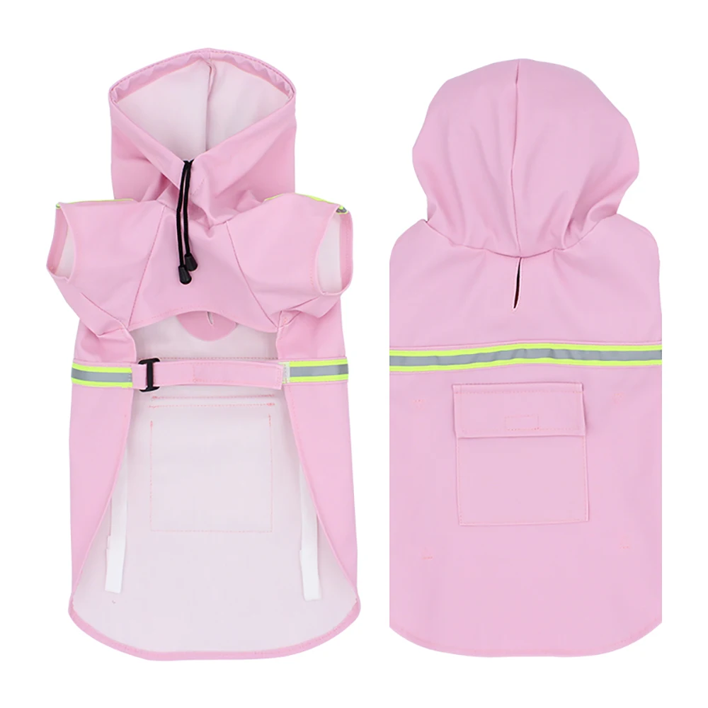 

Wholesale custom comfortable large pet clothes Hoodie safety reflective strip waterproof pet dog raincoat, 4 colors