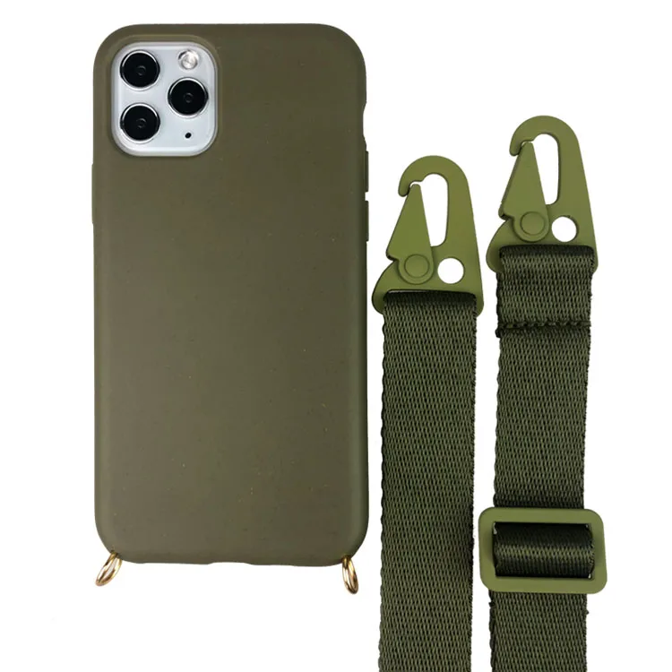 

Crossbody Shoulder Band Removable Custom Buckle Wheat Straw TPU For iPhone 11 Cover