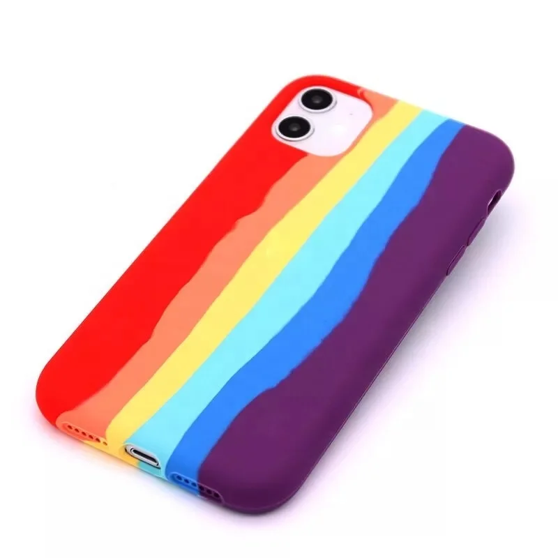 

new Latest fashion rainbow silicone logo printing mobile phone protective Case cover For iPhone 7 8 plus X Xs Xr 11 12 pro max, Multi. (black , pink , white , green ,blue etc .)