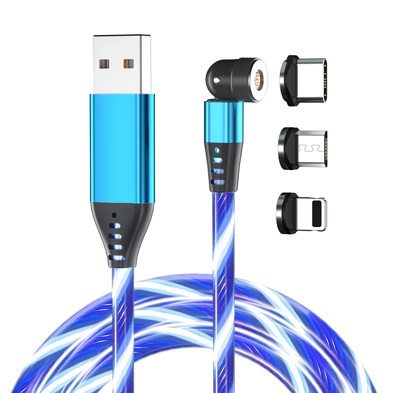 

3 in 1 540 degree free rotation magnetic date cable 3A fast charging cable mobile phone adapter USB cable for Android/IOS/Type C, Color , blue red green