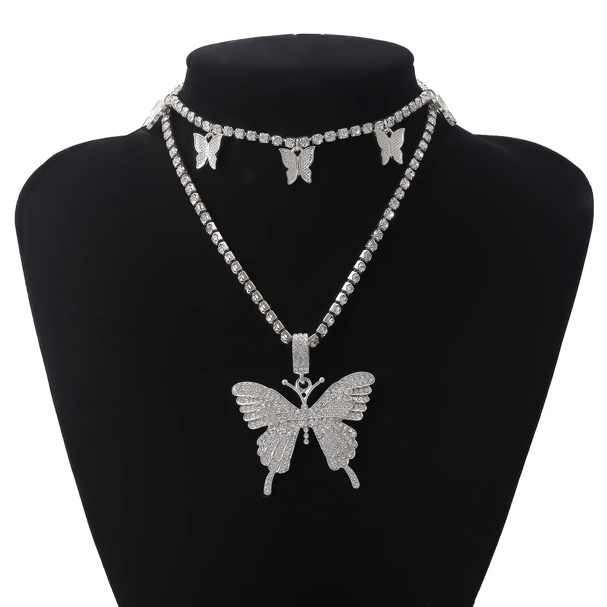 

Wholesale Diamond Crystal Butterfly Jewelry Butterfly Zircon Necklace Bling Iced Out Tennis Chain Choker Necklace